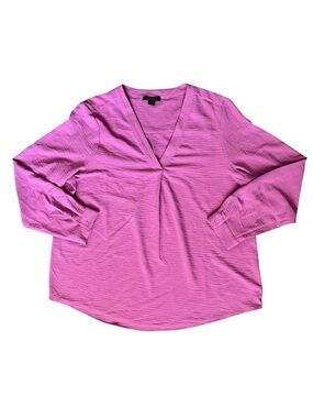 Dalia Long Sleeve Crepe Blouse in Red Violet (Pink) Large